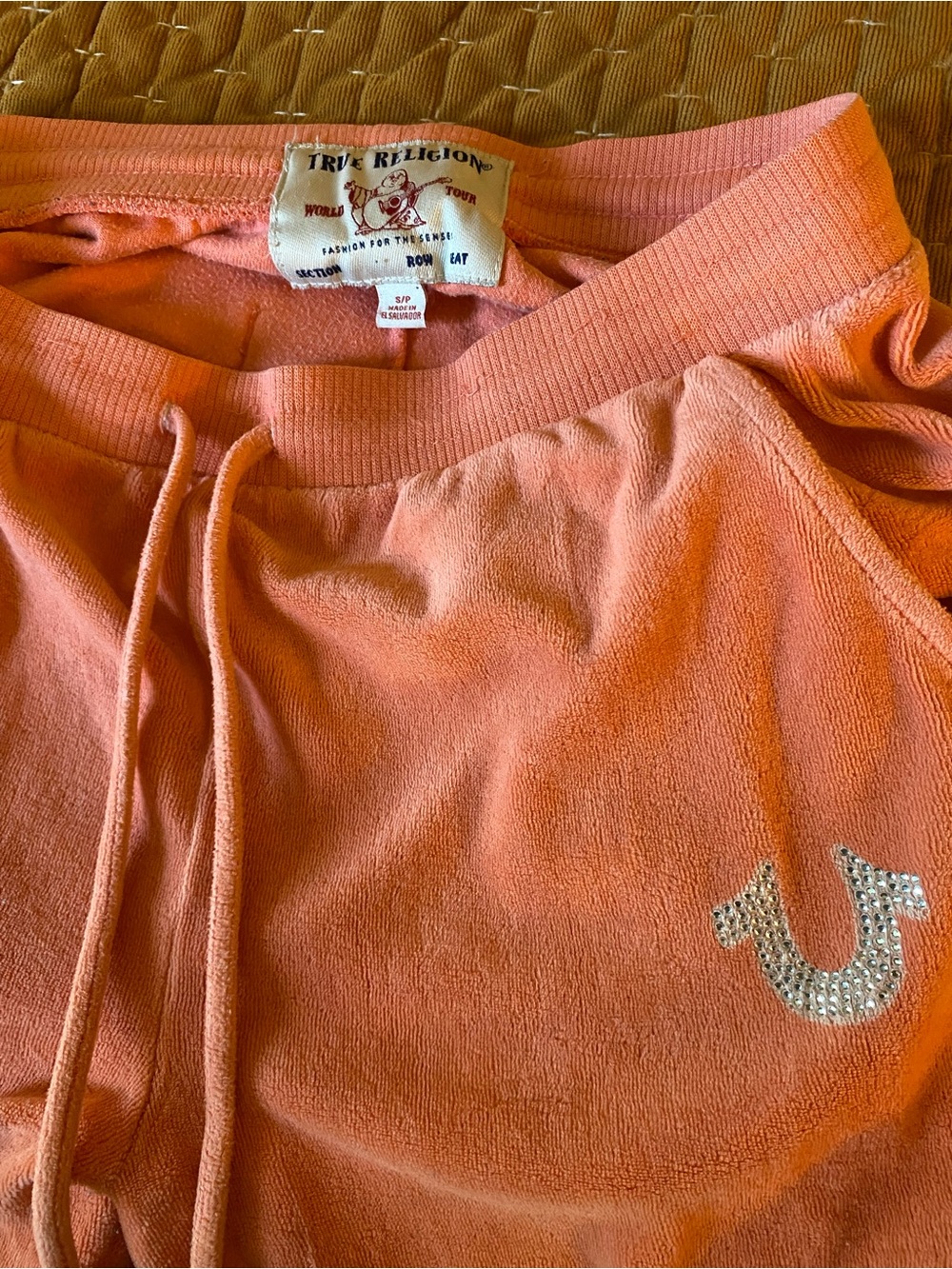 True Religion Kids Coral Terry Joggers with Rhinestone Horseshoe